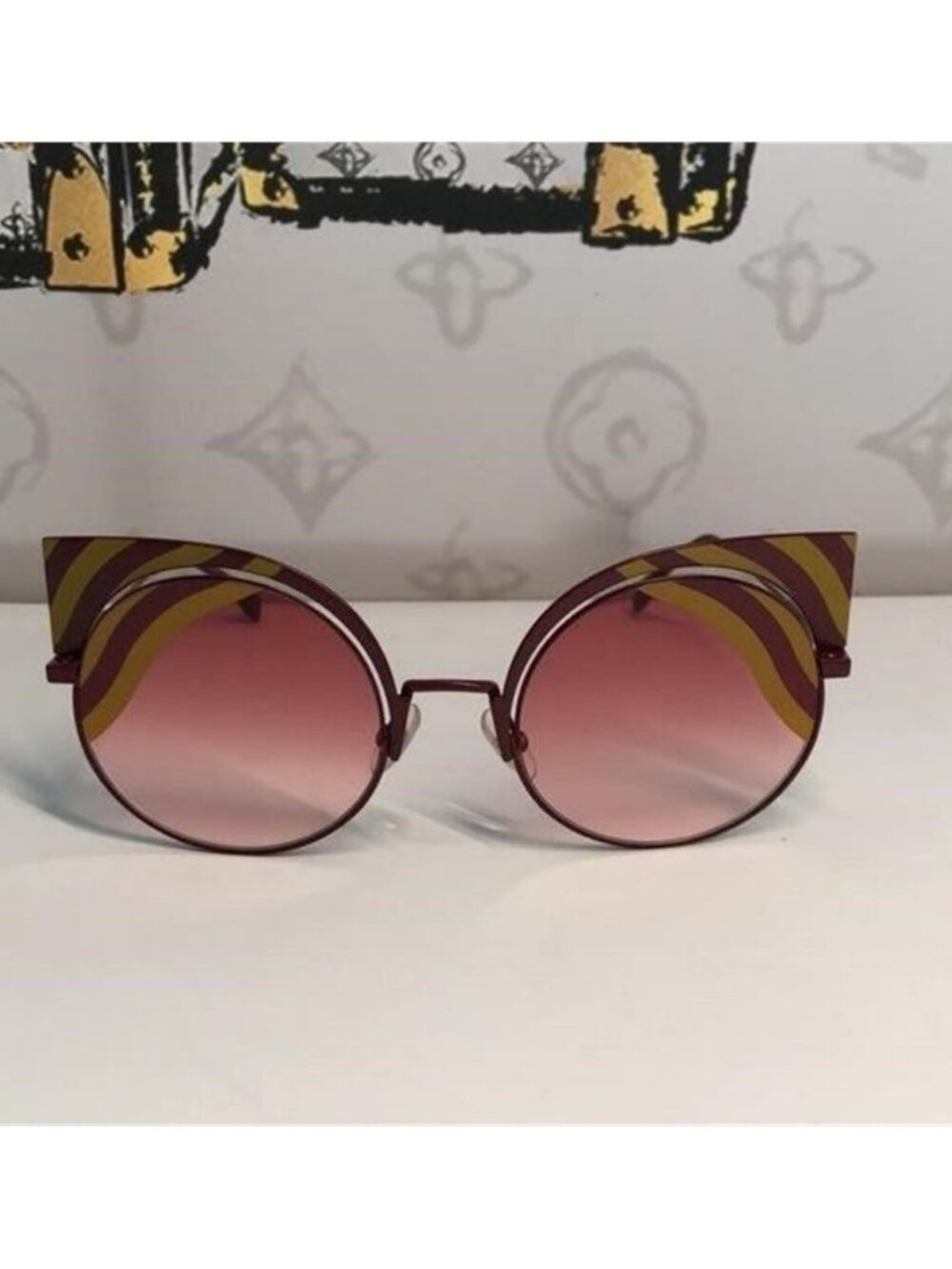 💯 - New Authentic Fendi FF 0215/s 00l9- X4 Burgundy Cat Eye Sunglasses - Picture 11 of 12